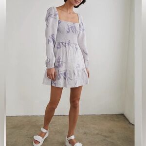 Aritzia Wilfred Tempest linen smocked bodice tiered mini dress